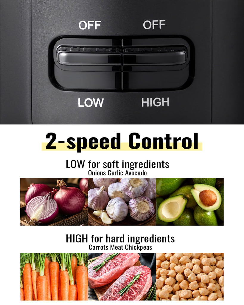 Chopper, 4 Cup Mini and Fast Food Processor, Electric Meat Grinder with 2 Speed, 4 Stainless Steel Blades, and Whisk
