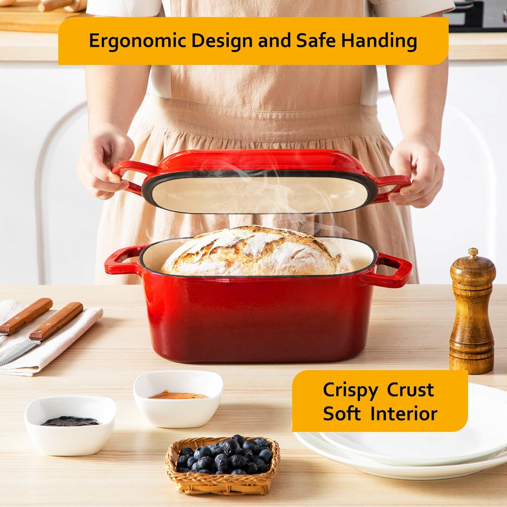 3.6 QT Oval Cast Iron Dutch Oven for Bread Baking, Offset Handles