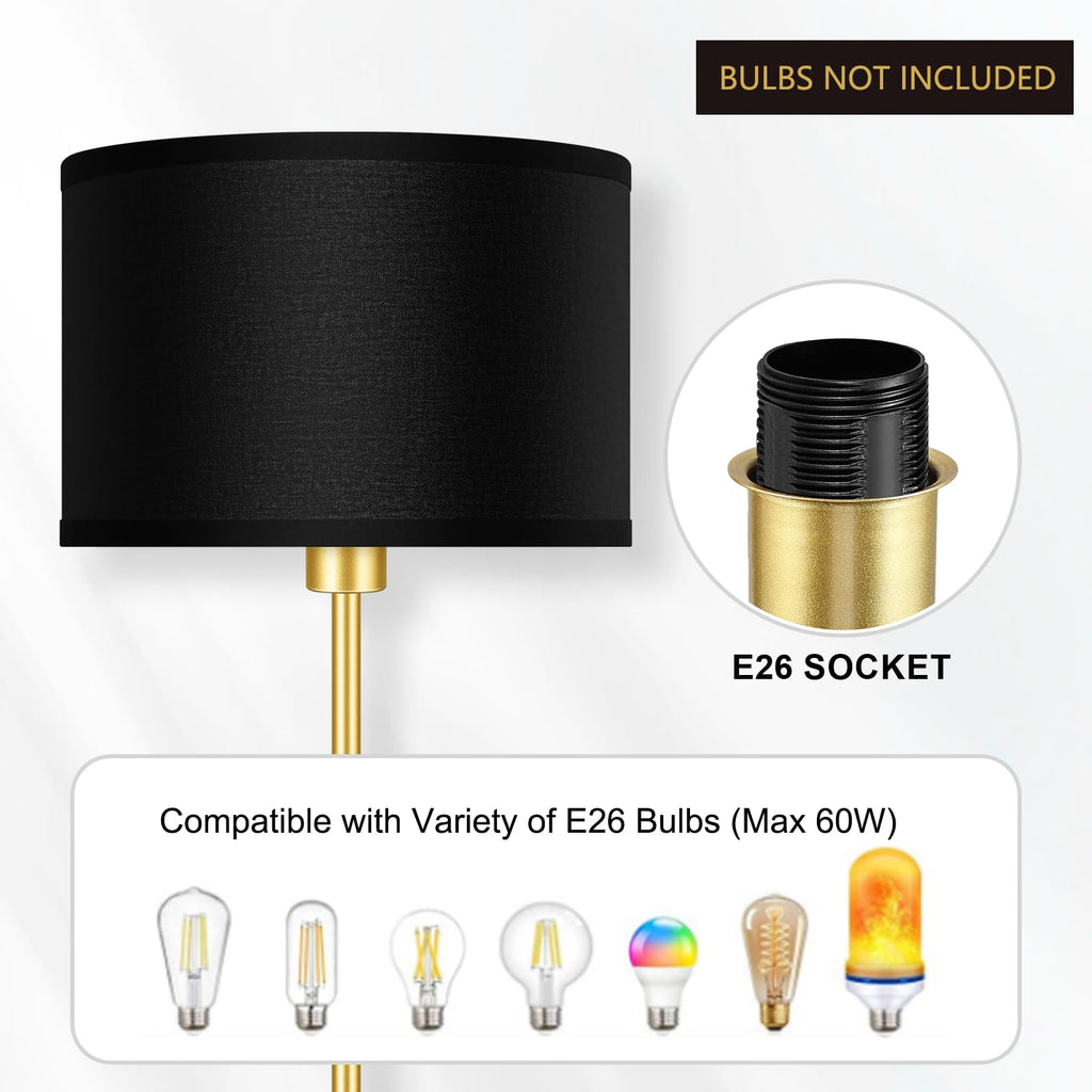 Gold Floor Lamps, Modern Bright Standing Lamp, Black Lamp Shades, Foot Switch, Simple Pole Lamps Corner Lamp, Den