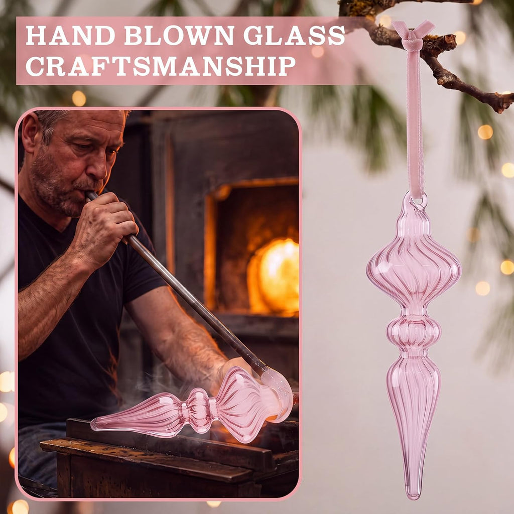 Vintage Glass Finial Christmas Ornaments, Pink - Set of 12