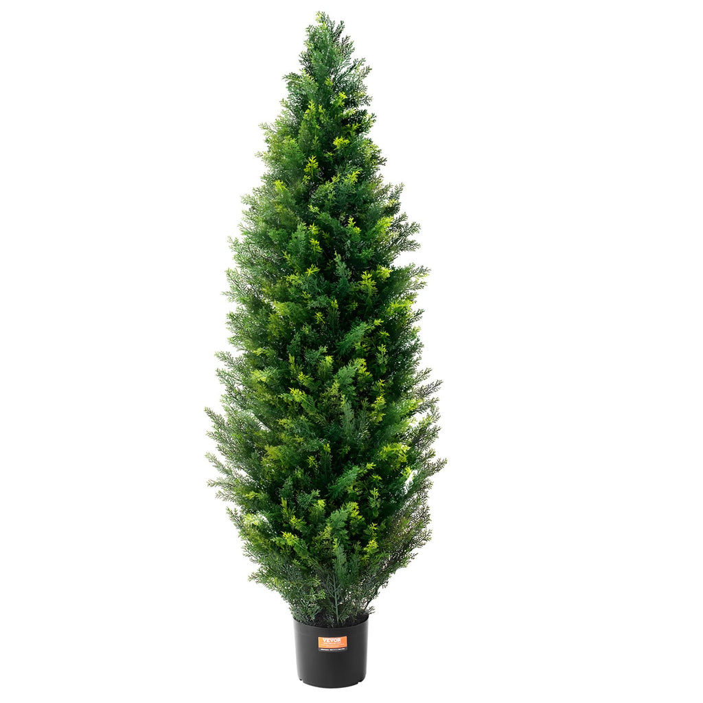 Artificial Cedar Topiary Tree, 48 inch Tall (2 Pieces), with Extra Leaves & Pot Faux Evergreen Fake Pine Cypress