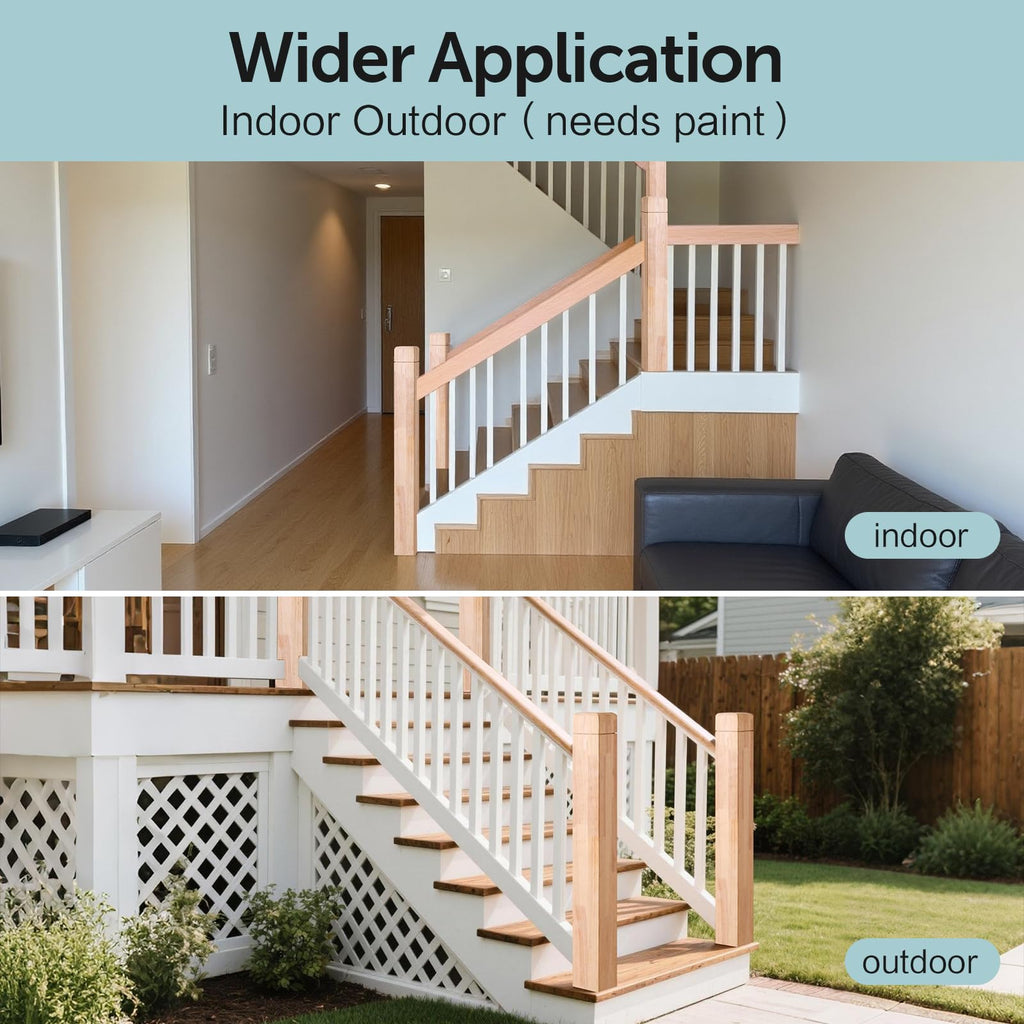 3.5" x 47" Rubber Wood Stair Newel Post with a Single Groove Notched Newel Wood Balusters for Staircase Indoor and