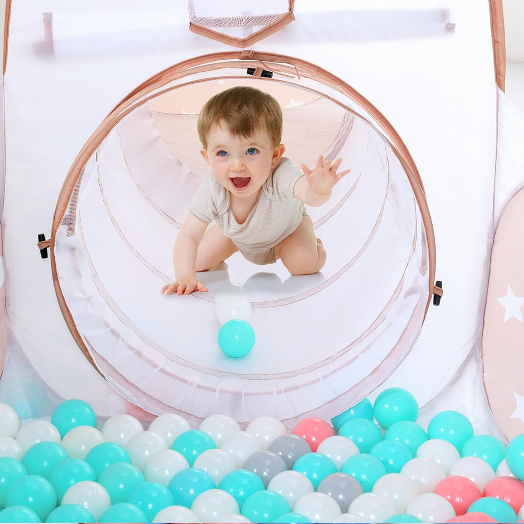 3 in 1 Kids Play Tent: with Baby Ball Pit and Play Tunnel - Children Indoor Outdoor Playhouse with Climbing Tunnel