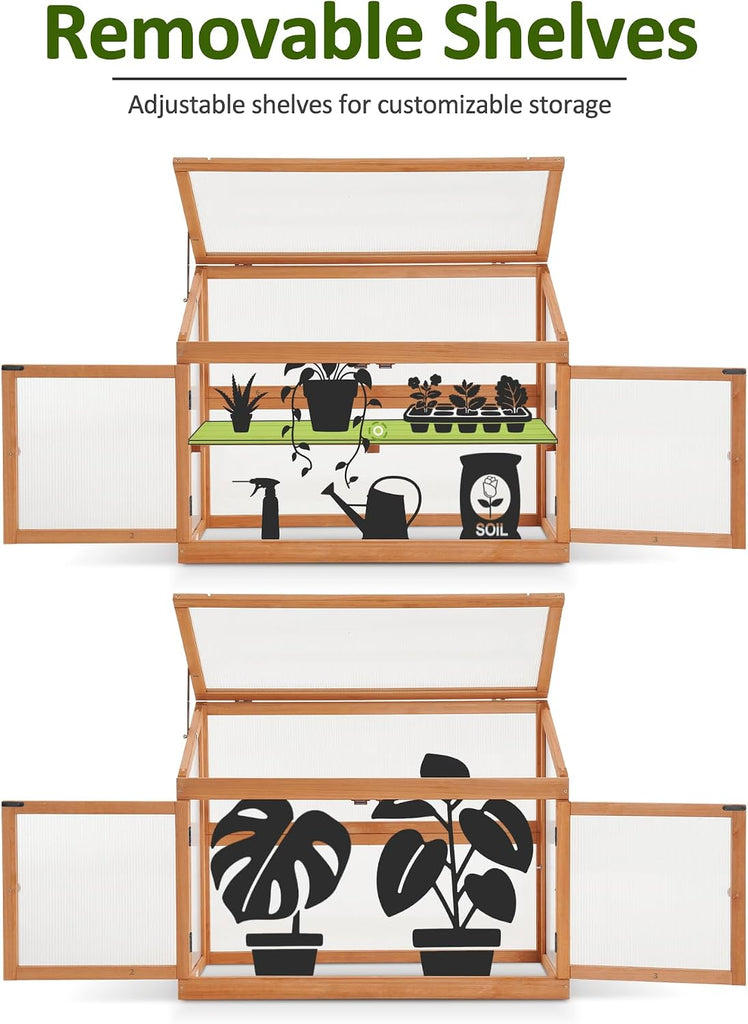 Wooden Cold Frame Garden Greenhouse Flower Planter 0160 (Orange)