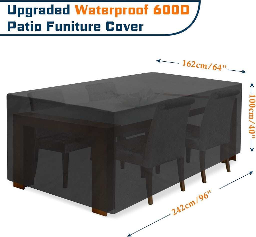 Outdoor Patio Furniture Covers,96" L x 64" W x 40" H,Black,Rectangle | Heavy Duty 600D Oxford Fabric,Outdoor Table