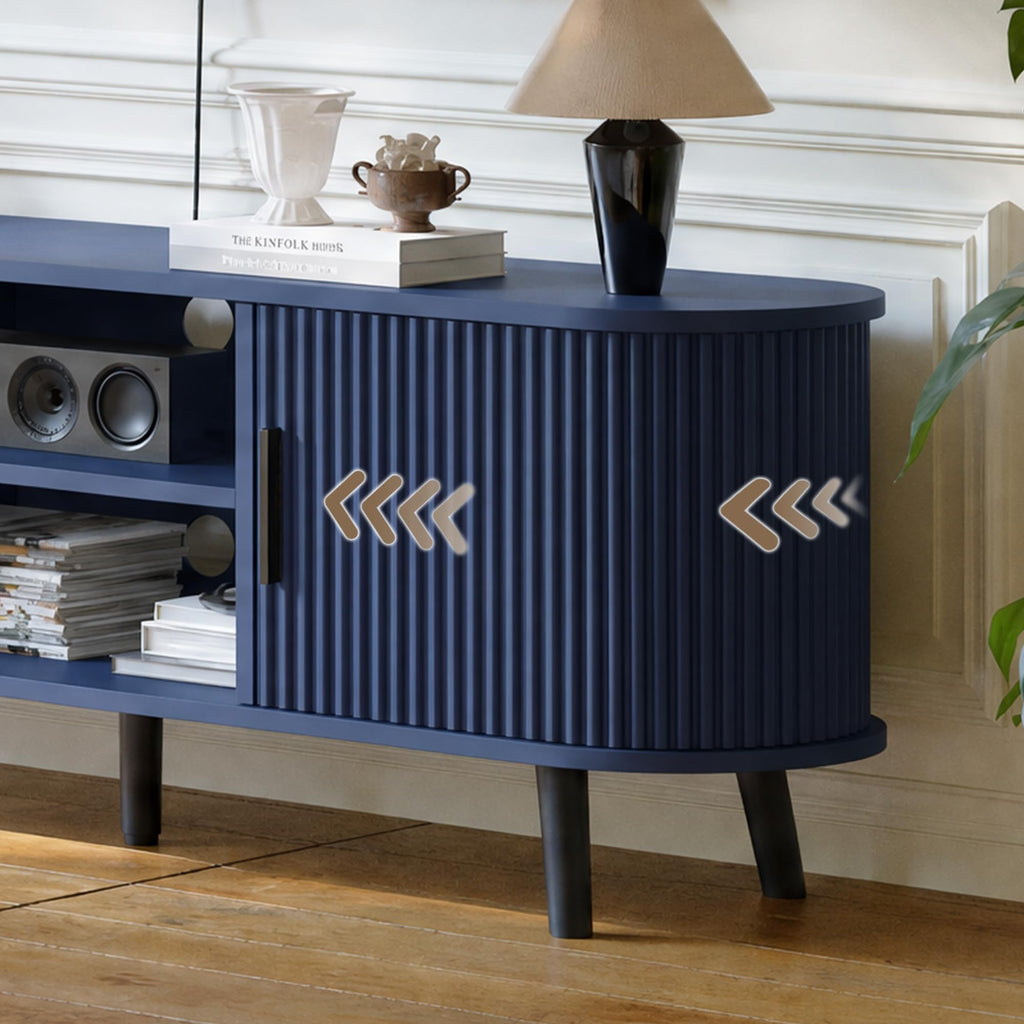 54" Mid Century Modern TV Stand with Fluted Sliding Doors