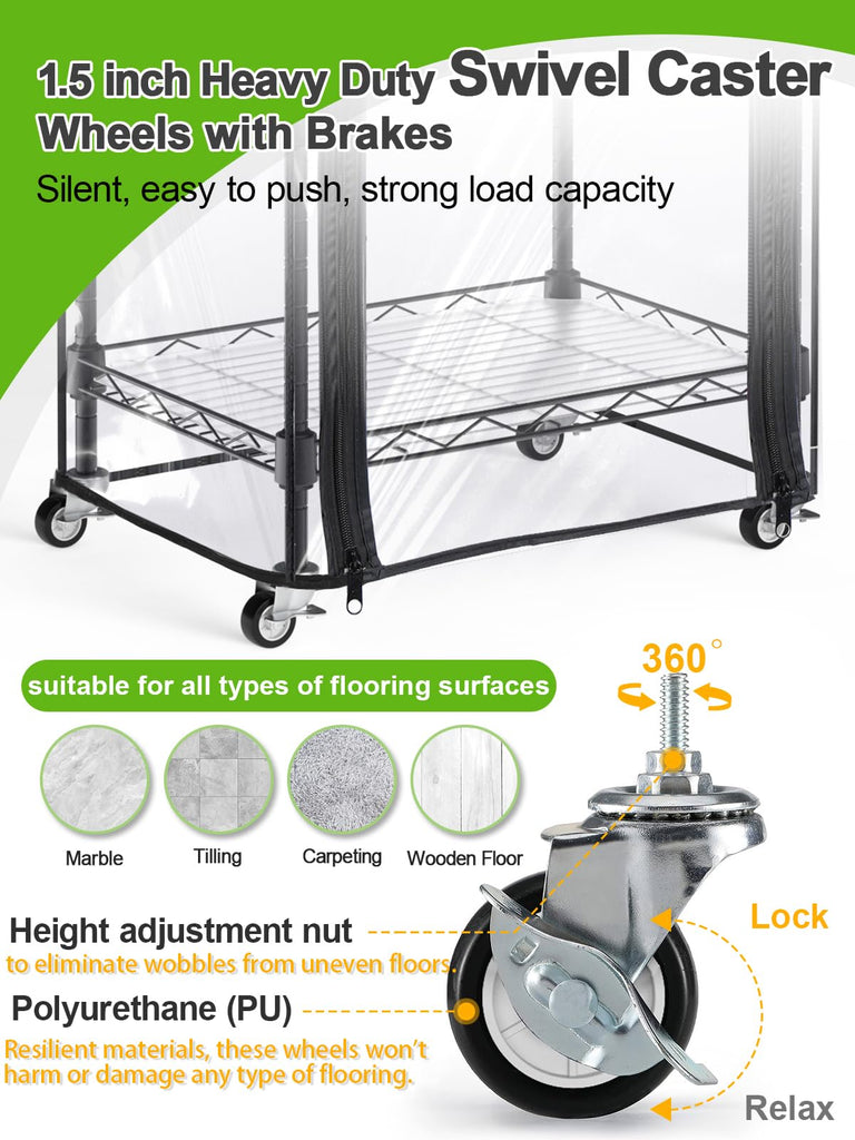 5-Tier Mini Greenhouse with Caster Wheels, Each Shelf Height Adjustable