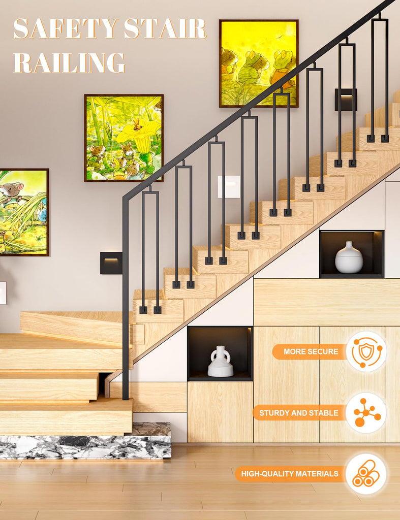 6 Pack U Shape 39.6" Stair Balusters with Adjustable Top Bracket for Staircase Interior, Side Mount Industrial