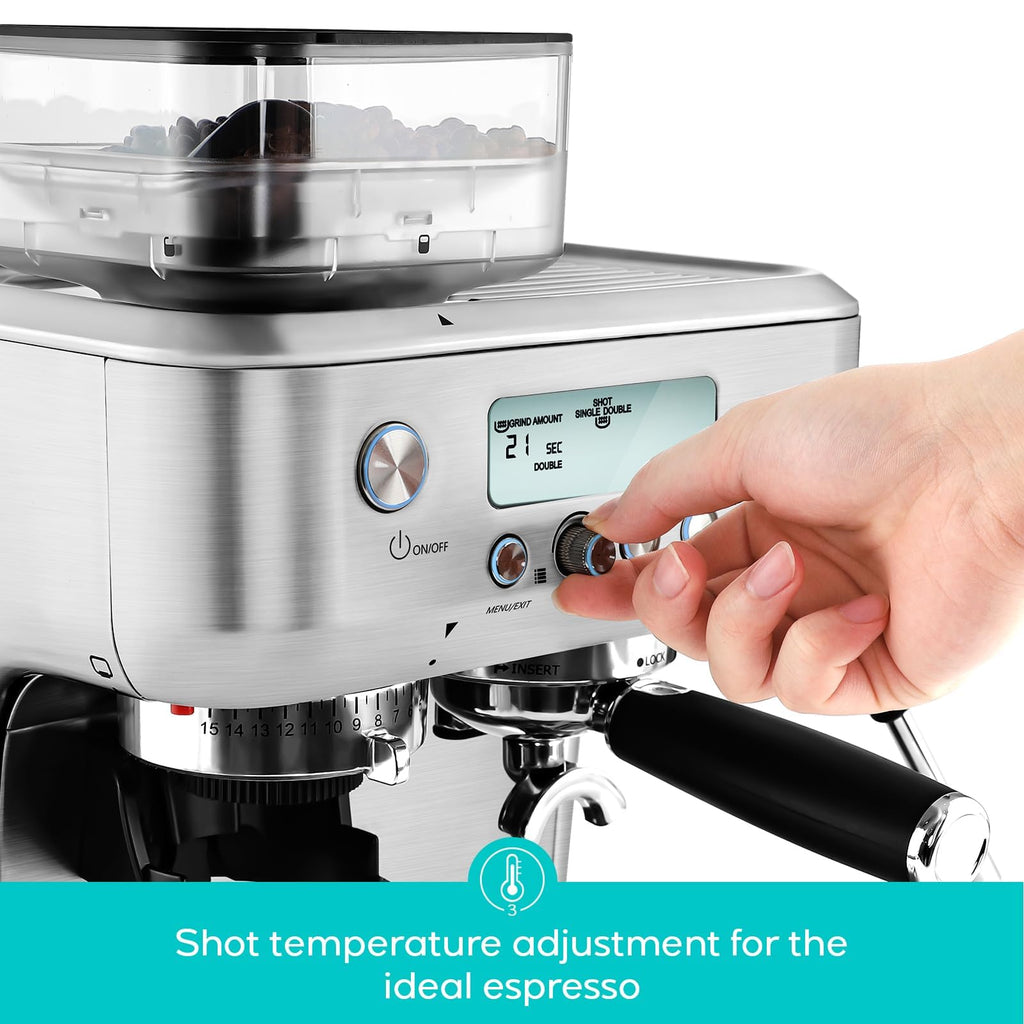 Espresso Machine with Grinder and Milk Frother Steam Wand
