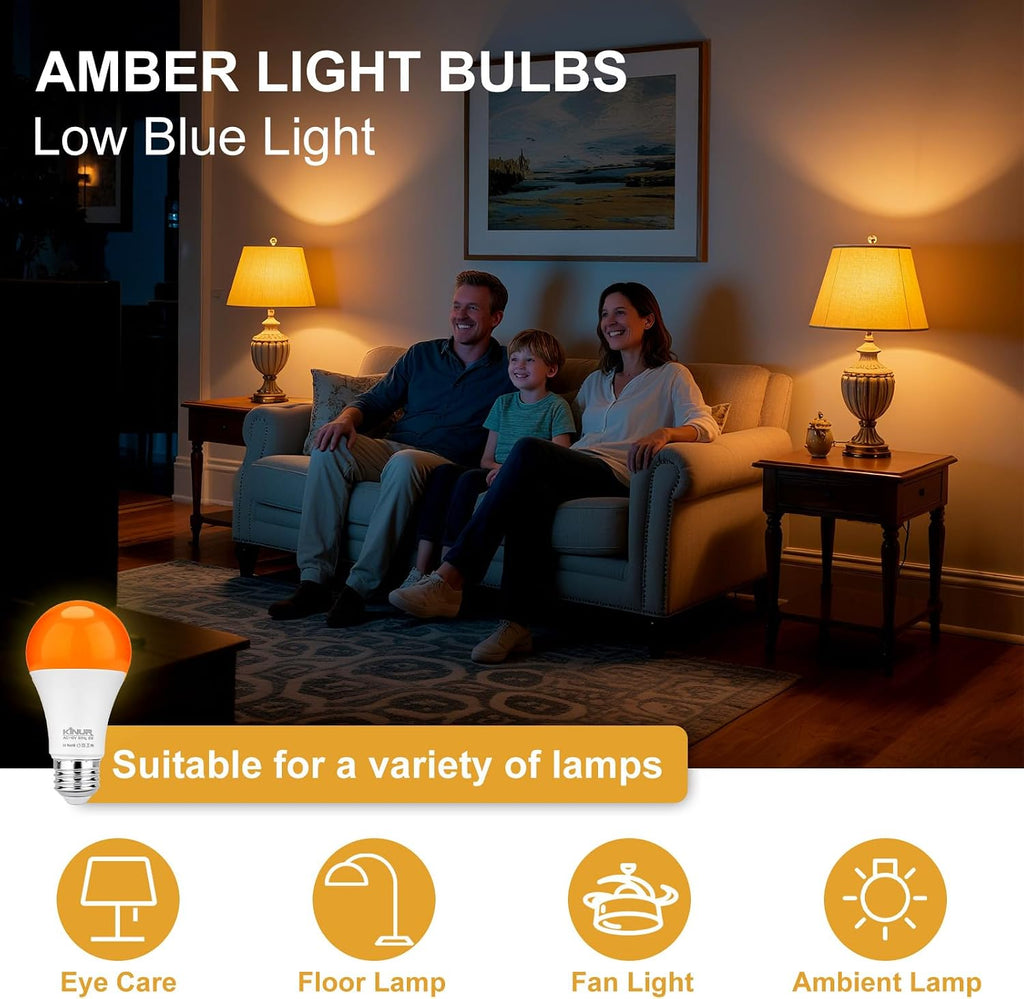 Amber Sleep Light Bulb, 1800K Blue Light Blocking, 9W E26 A19 Warm Night Light, Baby Nursery, Healthy Sleep Therapy