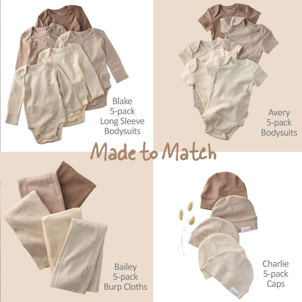 Charlie 5-Pack Caps 100% Organic Cotton Beanie Hats for Newborn Baby Boys & Girls, Natural, One Size