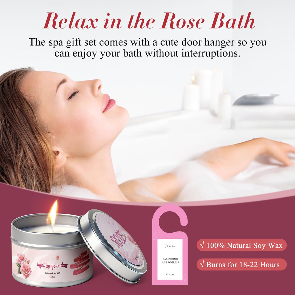 Spa Gifts for Women 7 Pcs Home Spa Kit Rose Gifts for Woman, Spa Gift Baskets Self Care Gifts Spa Gift for Women