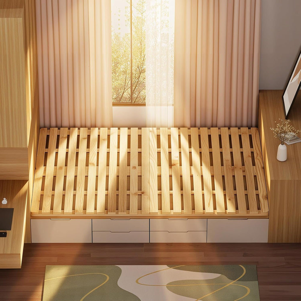 Floor Bed Frame, Foldable Japanese Tatami Bed Frame for Futon Mattress