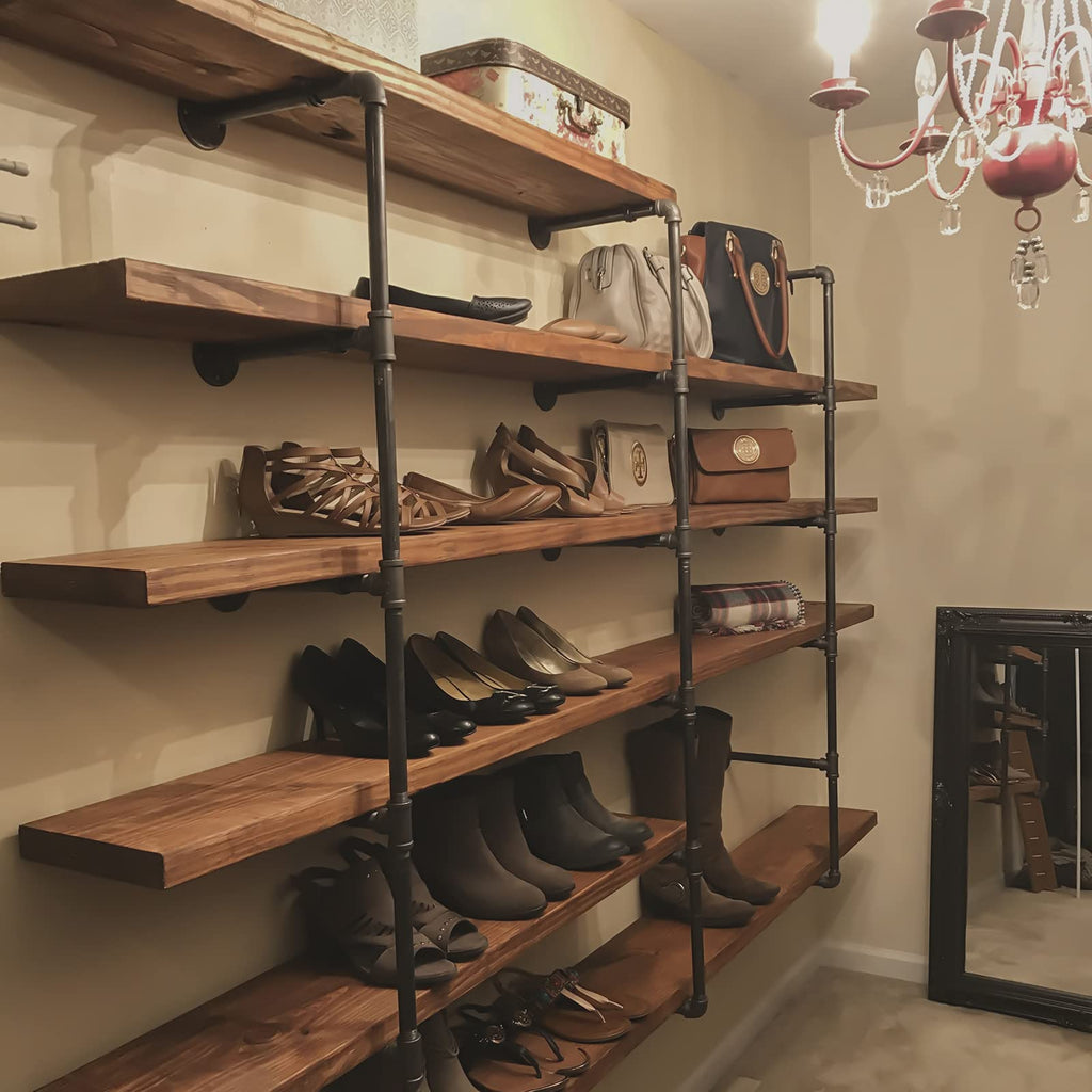 Industrial Iron Pipe Shelves, 2 Set 4-Tier 41.5" Tall 12" Depth, DIY Open Bookshelf Bookcase, Wall Mounted Vintage