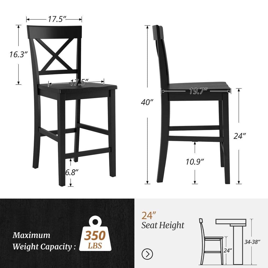Bar Stools Set of 3, 24" Wooden Barstools with X Back, Black