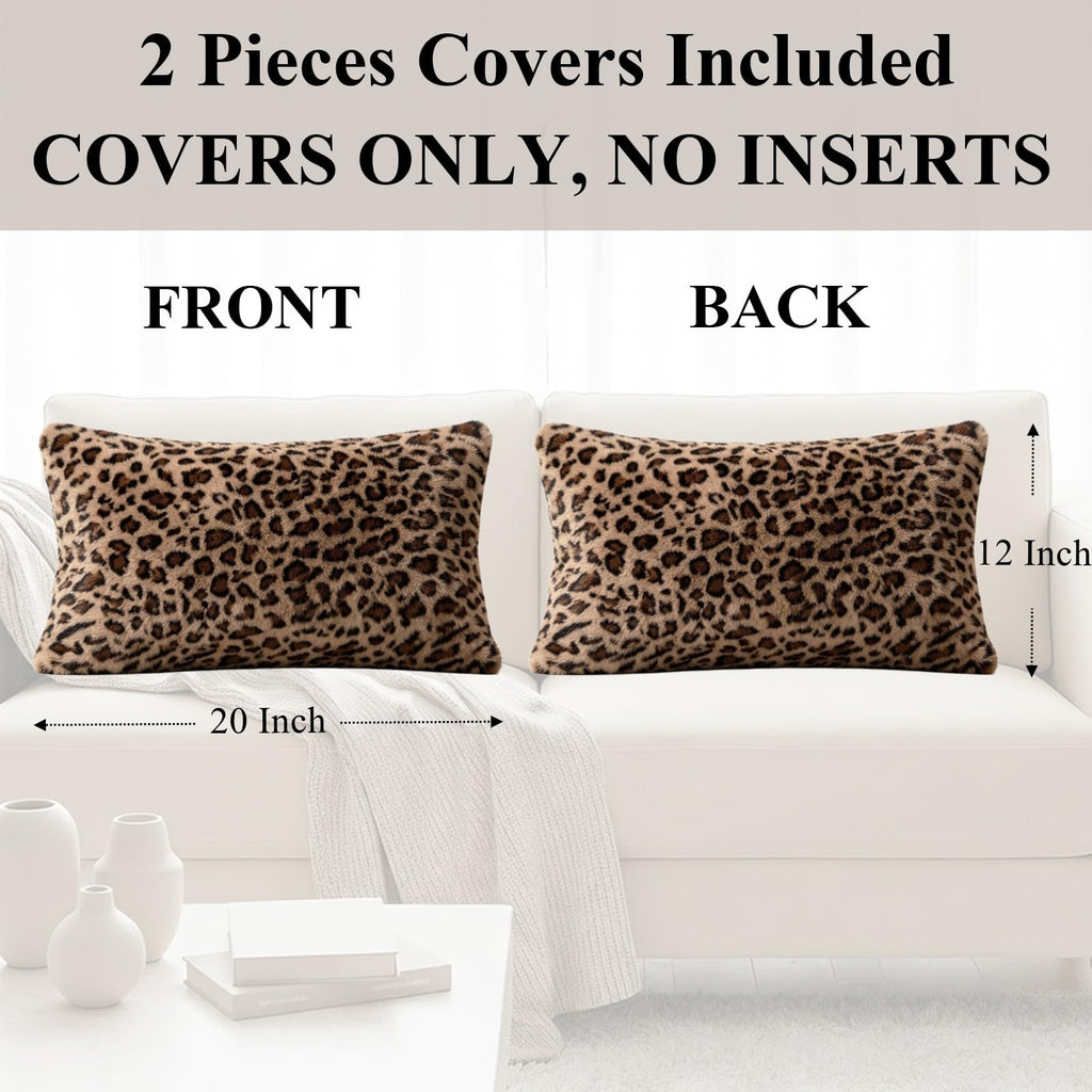 Cheetah Lumbar Pillow Covers 12x20 Inch Set of 2, Soft Faux Fur Double-Sided Rectangular Leopard Pillow Cases for
