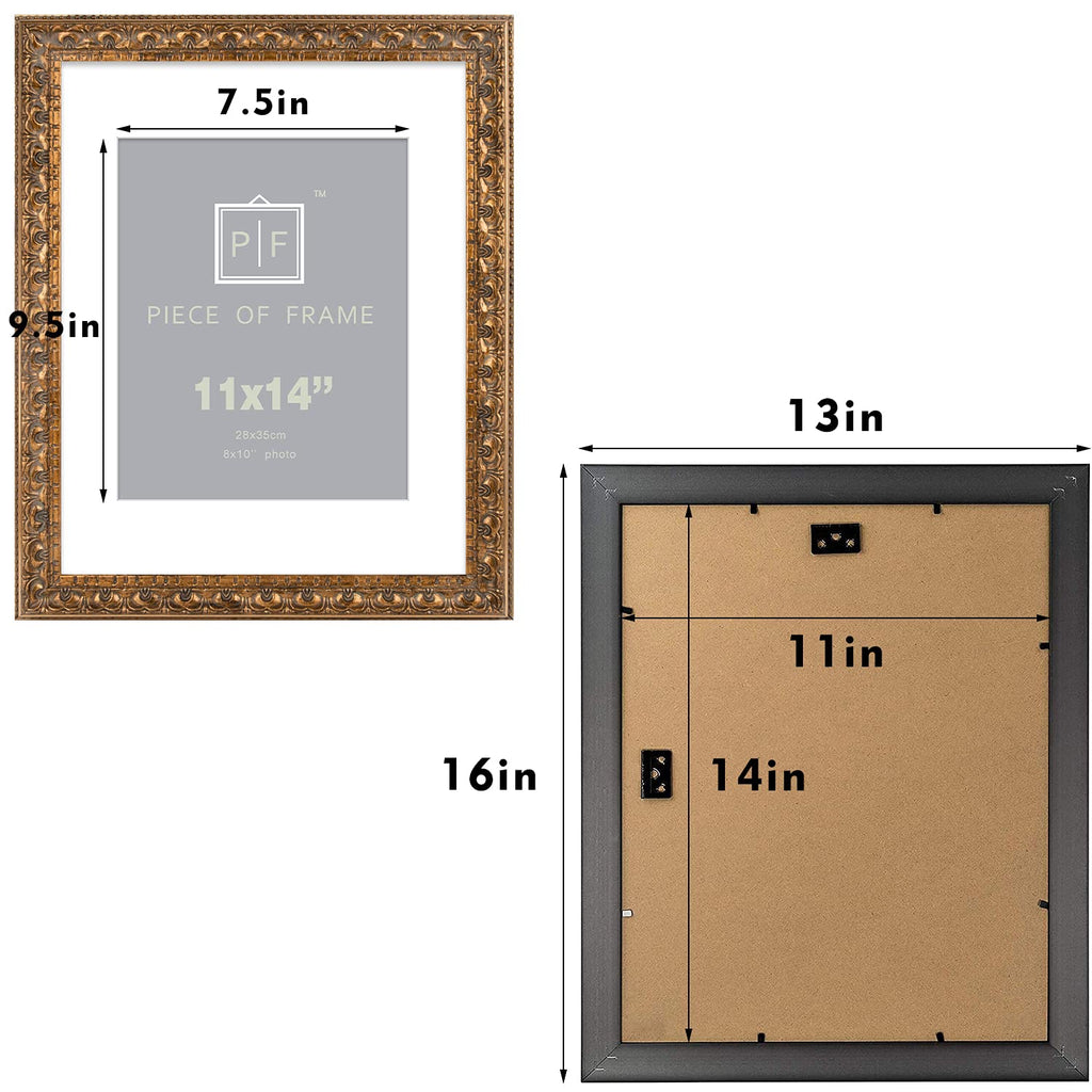 11x14 Bronze Photo Frame White Mat for 8x10 Real Glass