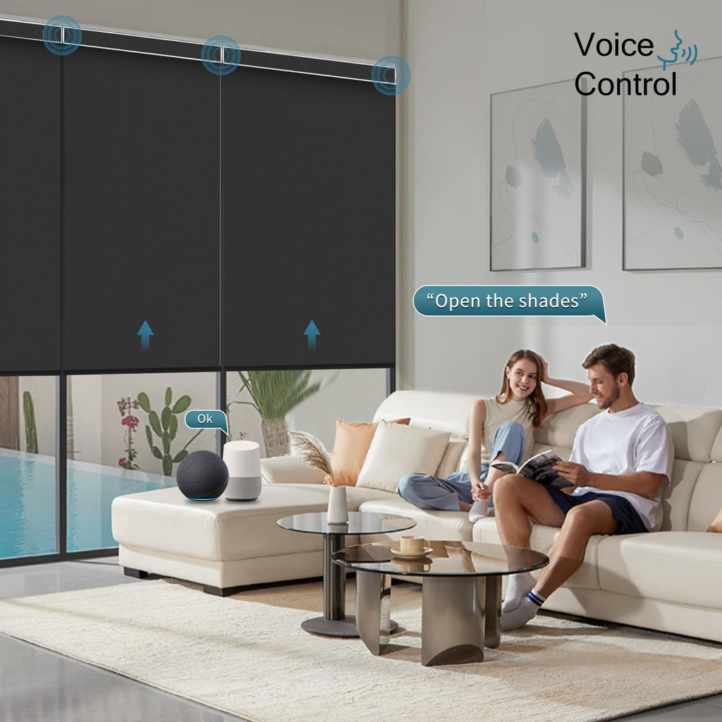 Motorized Roller Shades, 100% Blackout, Vinyl Black