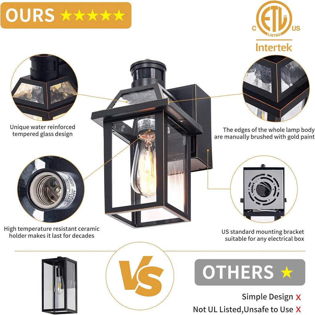 Porch Lights with GFCI Outlet Dusk to Dawn Outdoor Lighting Black 2Pack