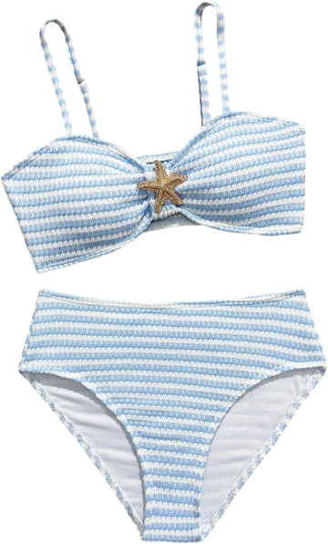 Girls' Two Piece Swimsuit Cute Striped Bikini Sets Spaghetti Straps High Waisted Bathing Suit