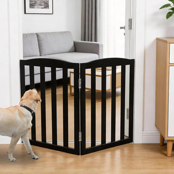 Freestanding Dog Gate Indoor, Doggie Gate Foldable Pet Gates for Doorways, Stairs or Hallways, Wooden Black Pet Gate