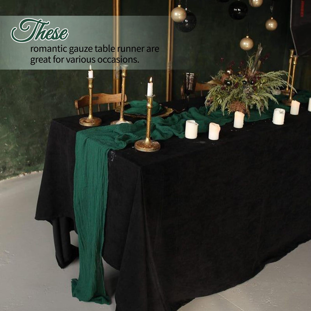 4 Pack Pack Dark Green Cheesecloth Table Runner 10Ft, Christmas Table Runner 21.5 X 120 inch, Semi Sheer Cheese Cloth