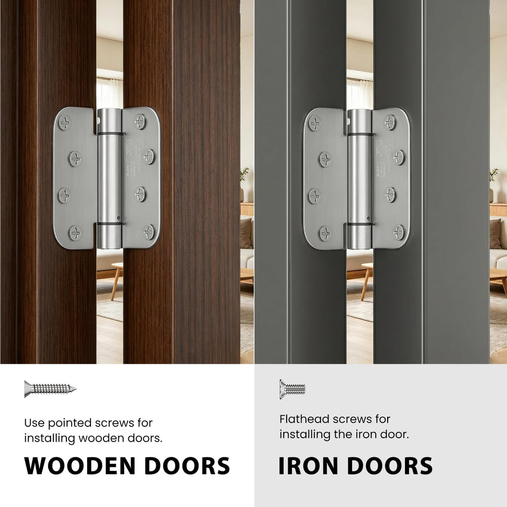3 Pack 4Inch Brushed Nickel Spring Door Hinges 5/8" Radius Corner