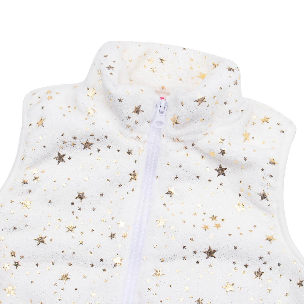 Girls Sherpa Fleece Vest Outwear Lightweight Solid Color Cute Jacket with Pockets Sparkling Star