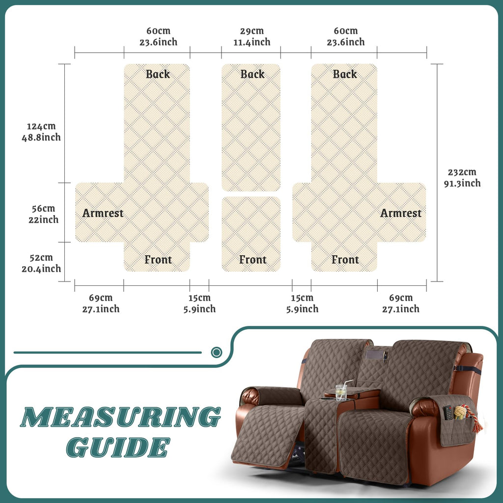 Waterproof Loveseat Recliner Cover with Console, Brown