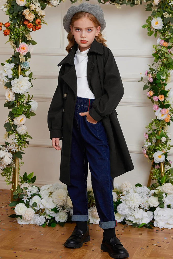 Girls Dress Coat Long Trench Belted Winter Coats