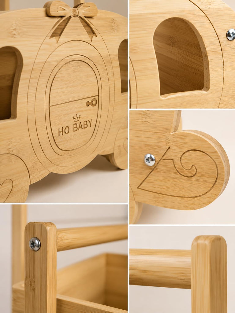 Baby Shower Basket, Wooden Baby Shower Crate with Handle, Pumpkin Carriage Gift Basket for Baby Shower Centerpiece