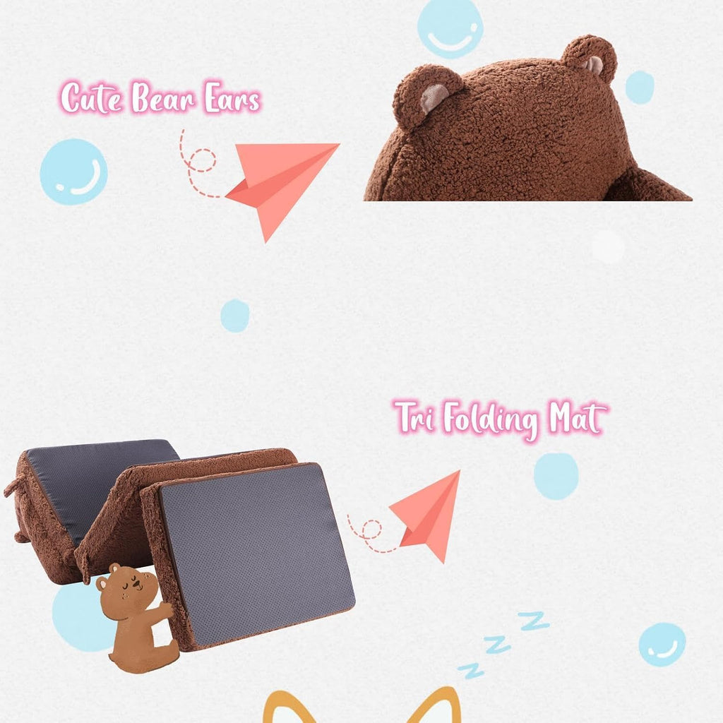 Kids Sofa Chair, in-1 Foldable Couch, Sherpa, Bear Brown