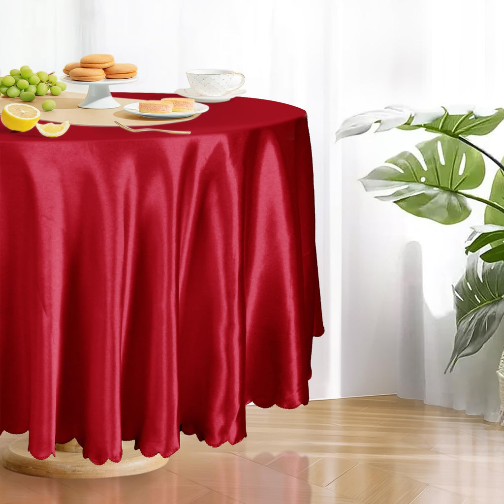 6 Pack 120 Inch Round Satin Tablecloth, Red, for 8-12 Seats