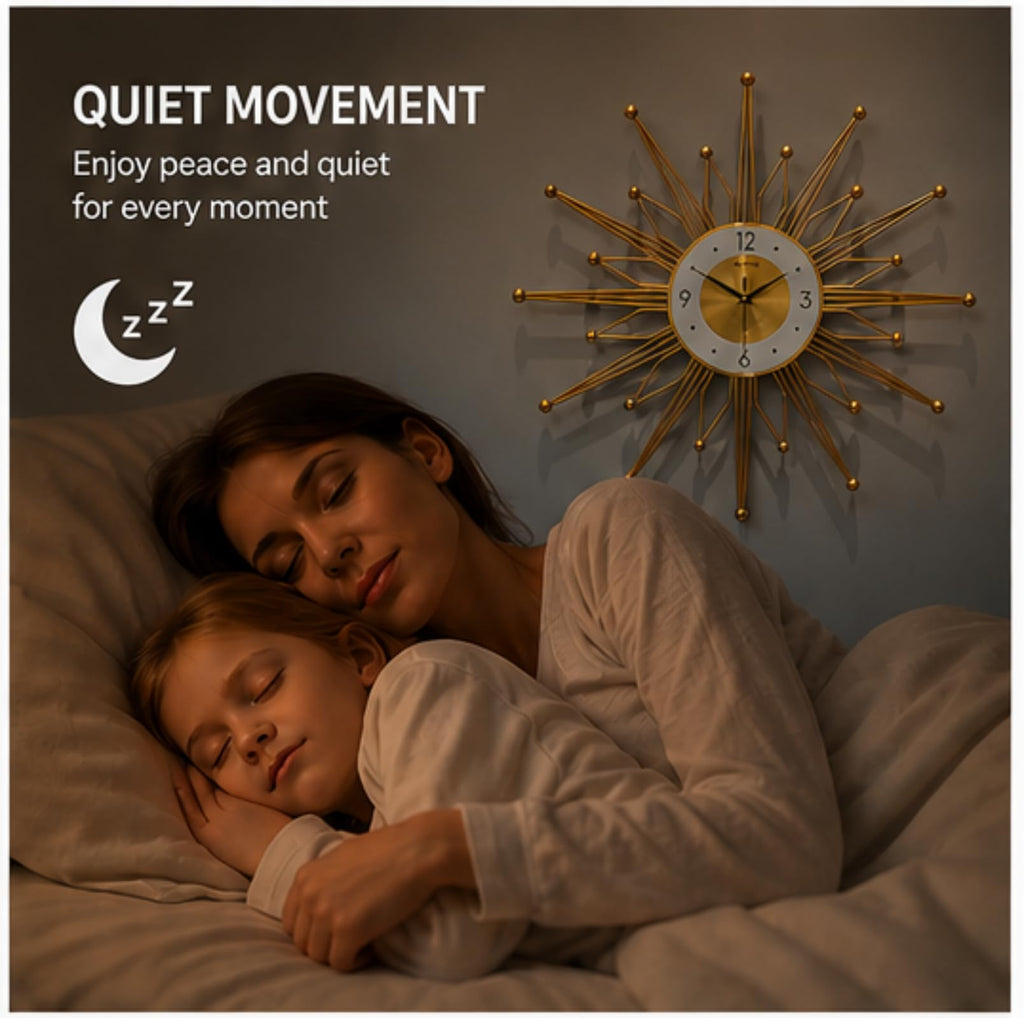 19.6 Inch Silent Large Wall Clock Decor, Gold Sunburst Starburst Wall Clocks Battery Operated Kitchen Office Home