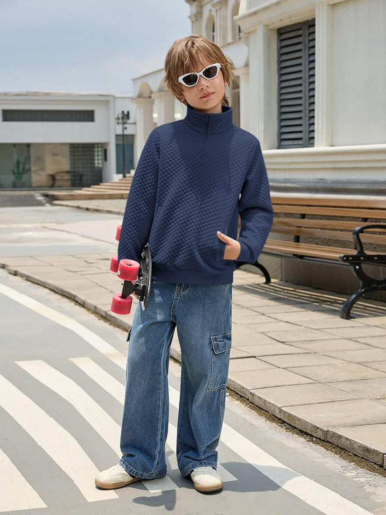 Boys Quarter Zip Quilted Sweatshirts Pullover