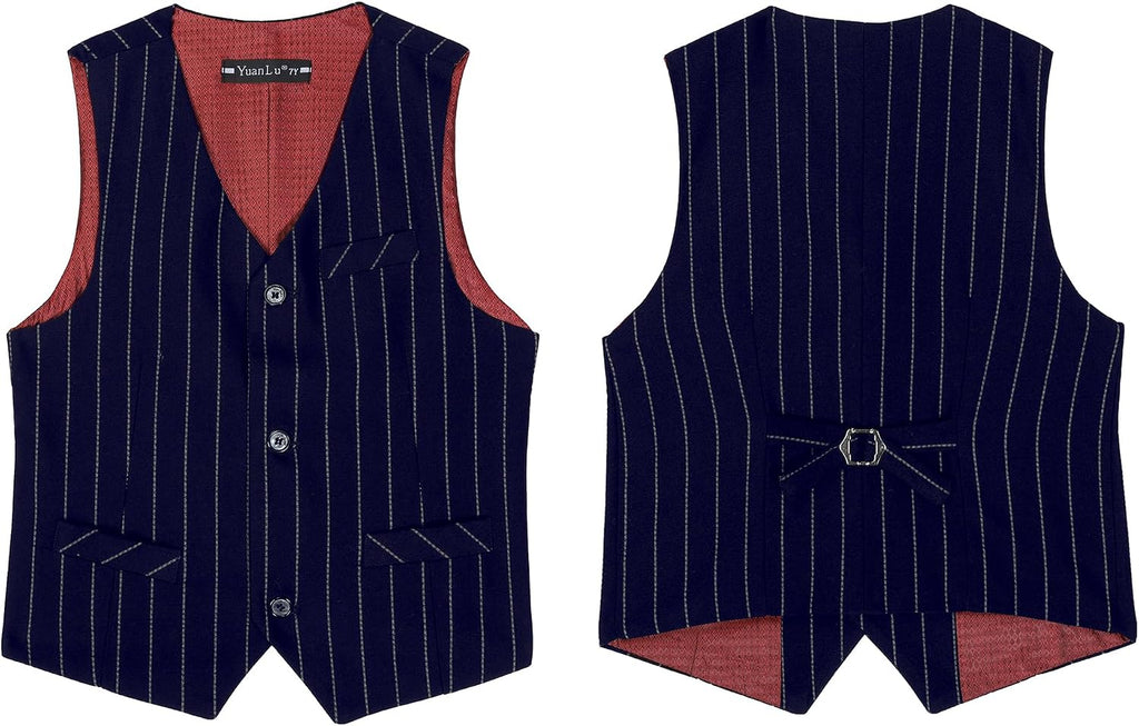 Boys Pinstripe Suit Vest and Pants Set, Kids Tuxedo Suits for Boy Outfits