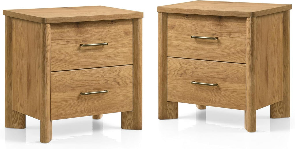Sawer Modern 23-inch Wood Nightstand Set of 2 with 2 Drawers and USB Ports, Wooden Night Stand , Small Bedside Table