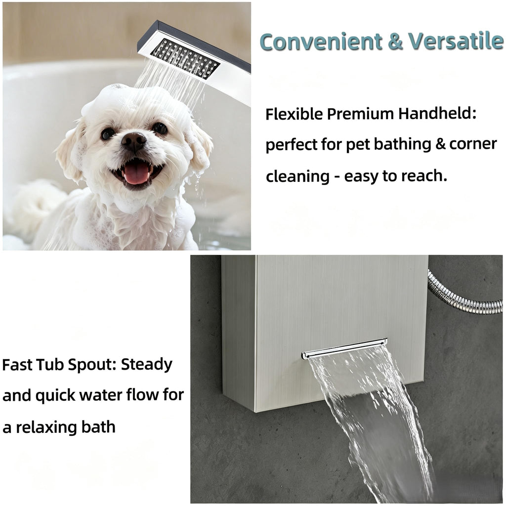 5-In-1Shower Panel Tower System-Brushed Gray