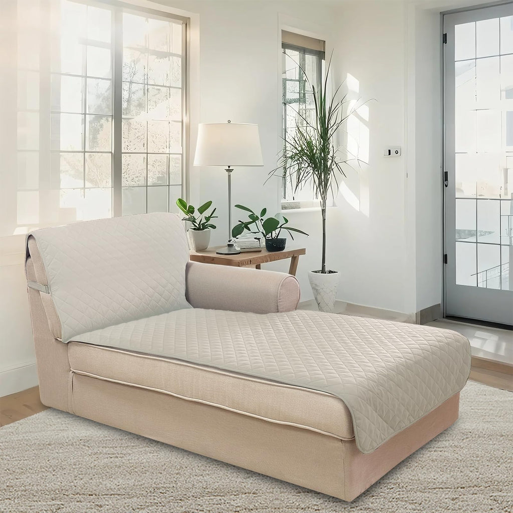 Sectional Couch Cover Chaise Lounge Cover, Beige/Beige