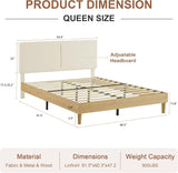 Queen Bed Frame Upholstered Platform Beds with Height-Adjustable Cotton and Linen Headboard, Heavy Duty Wood Slats