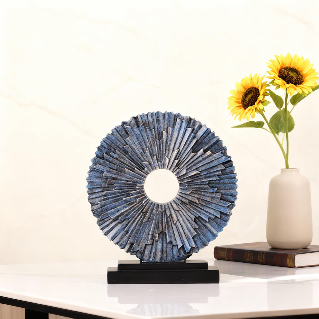 Blue Home Decor Sculpture, Unique Round line Statue, Modern Home Decor, Decorative Panel Statue tv Cabinet, Office
