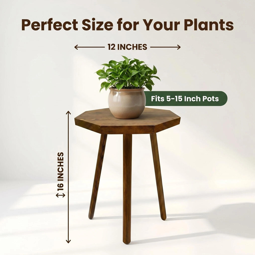 2 Pack Plant Stand for Indoor, 12x16in Large Octagon Wooden Plant Stand, Mid Century Modern Boho Stool for 5-15 Inch
