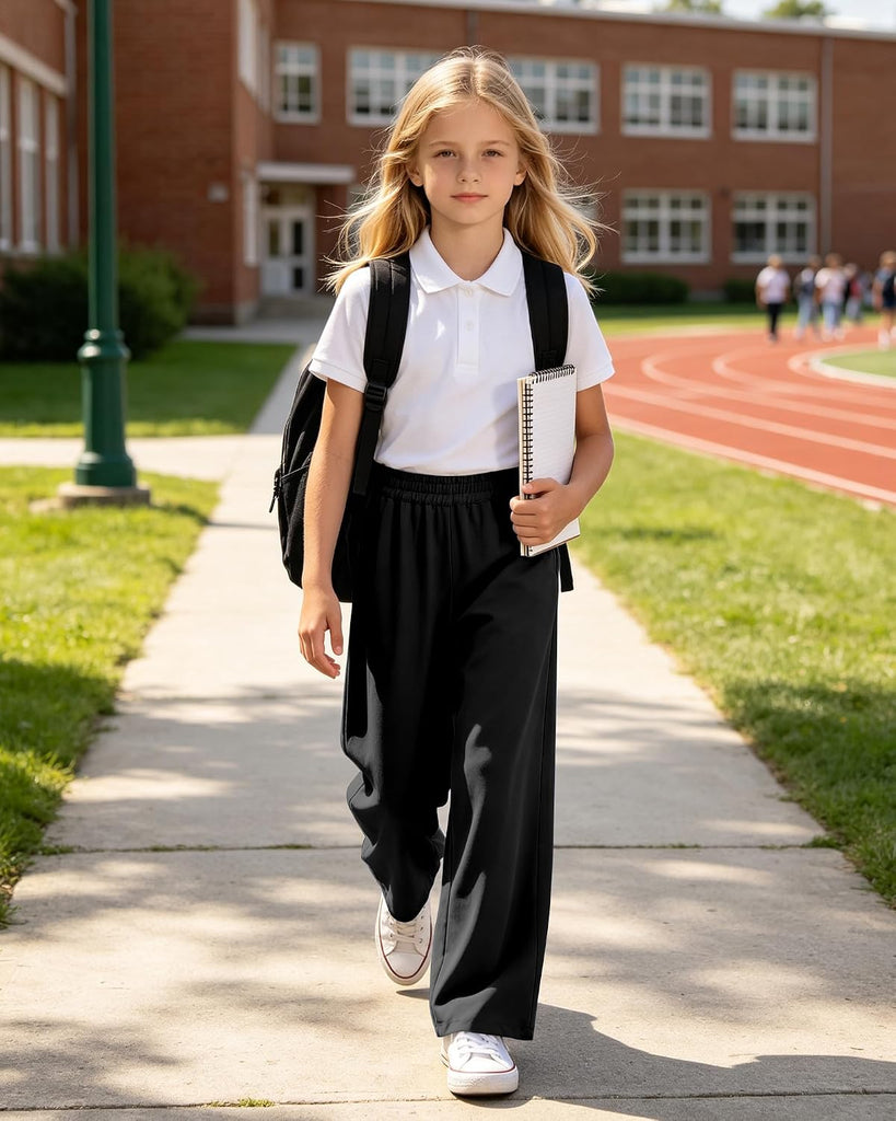 Girls Wide Leg Loose Pants Straight Plain Casual Uniform Long Pant for School Street Outgoing Kids Girls
