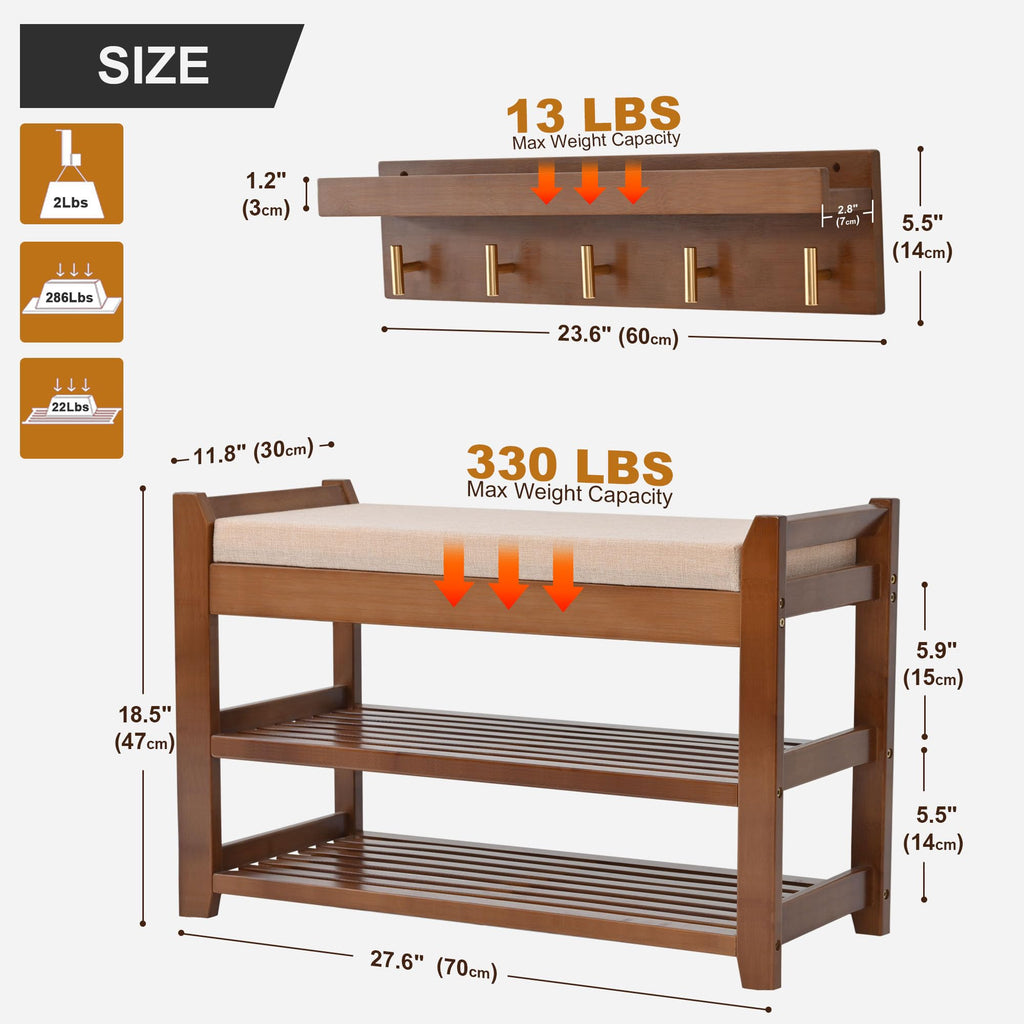 Shoe Rack for Front Door Entrance, 28" Entryway Bench with Coat Rack, Hall Tree Shoe Bench with Storage for Entry