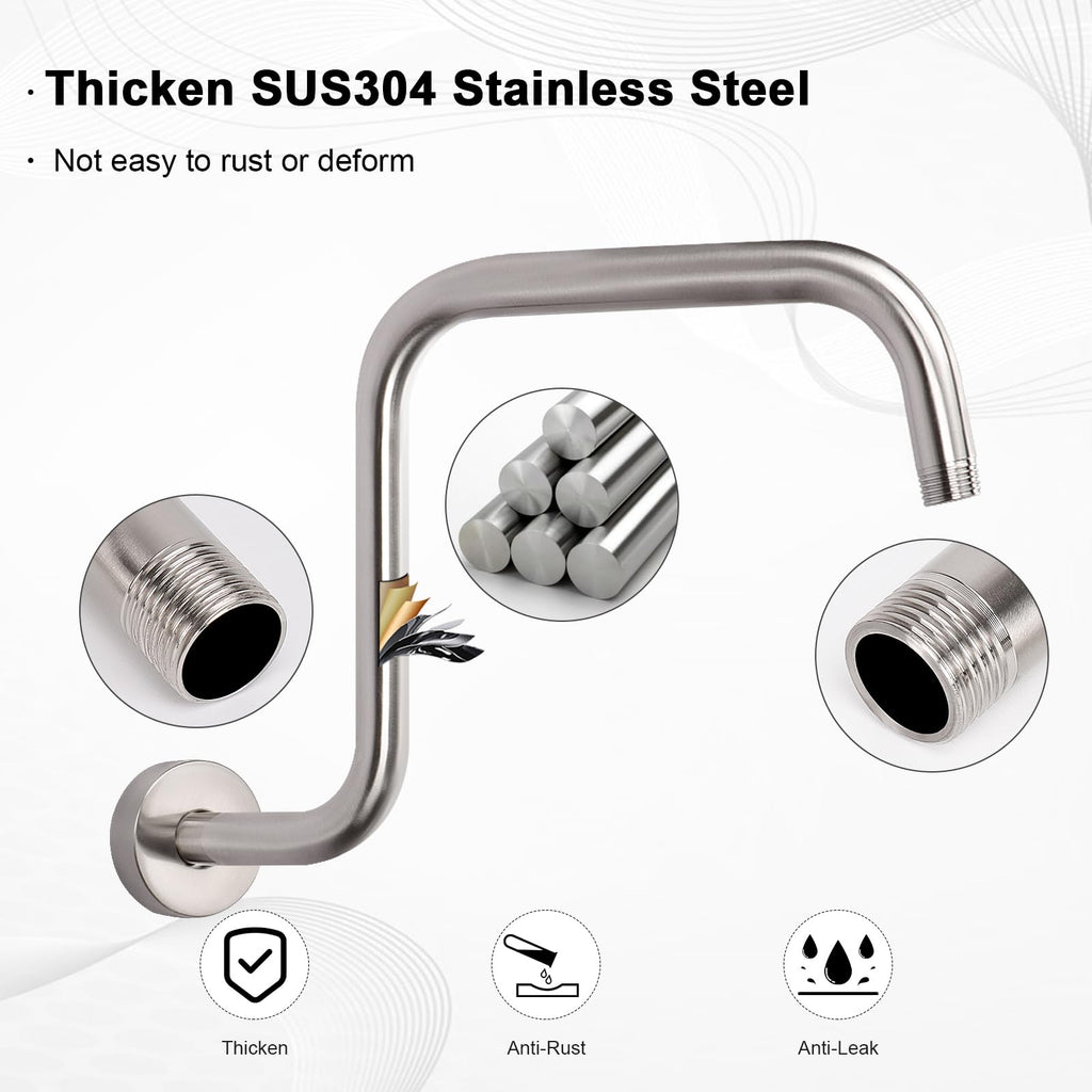S Shaped Shower Arm, High Rise Shower Head Extension Pipe Standard 1/2" Connection with Flange, Awesome Shower