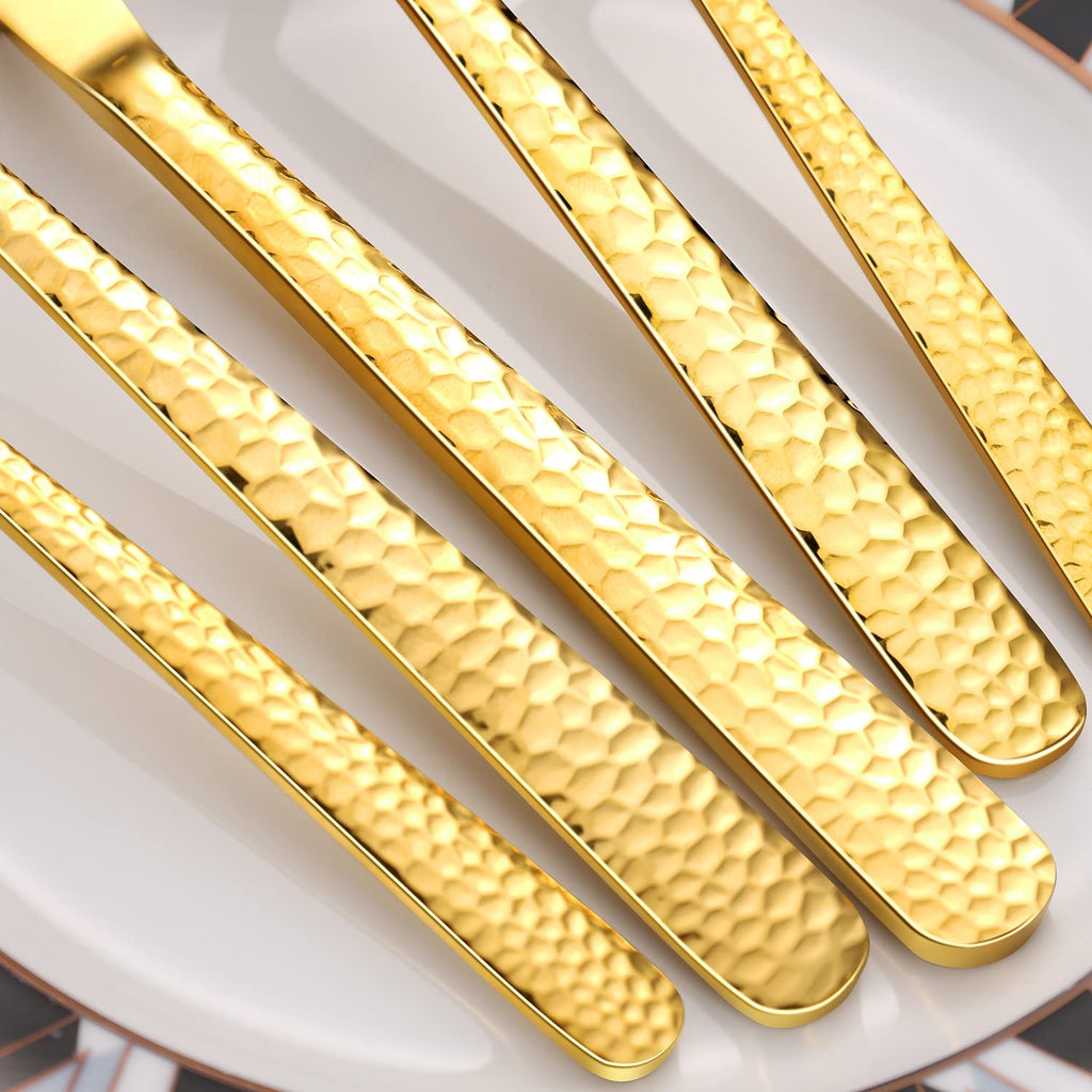 Hammered Silverware Set, 30 Pieces Flatware Set Service for 6, Mirror Polished Cutlery Utensil Set Include Fork Knife