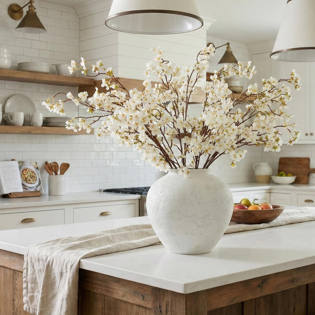 White Cherry Blossom Branches - 6 Pcs 33.5" Long Stem Artificial Flowers