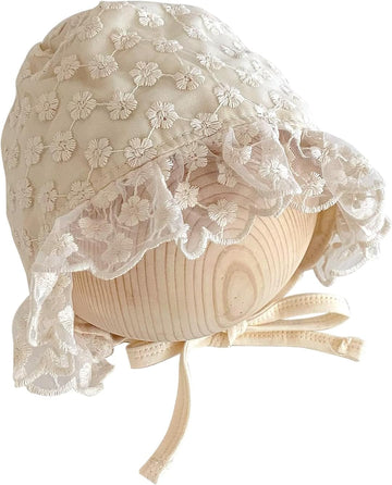 Baby Girls Lace Cotton Bonnet Retro Style Embroidery 0