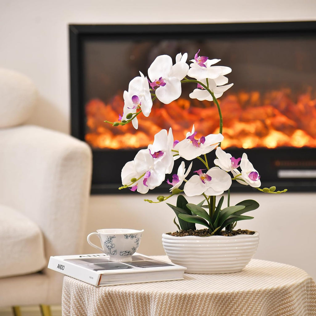 Large Silk Orchid in Wave Pot 19" Phalaenopsis Centerpiece for Table, White