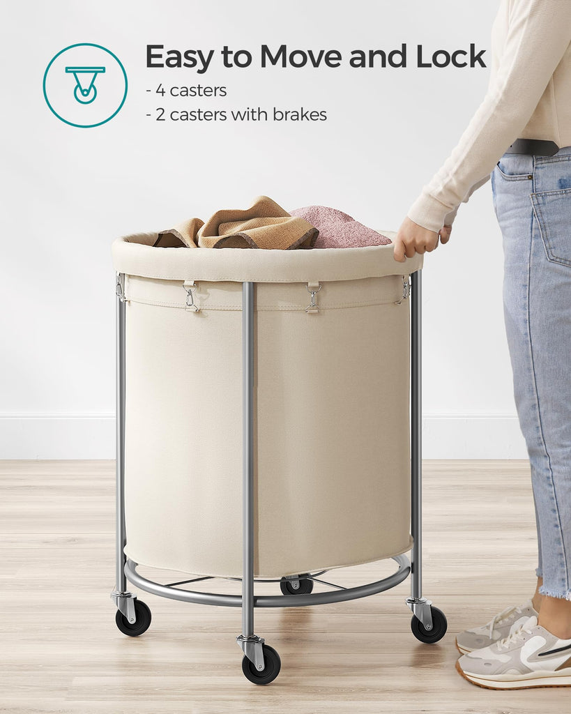 Laundry Basket with Wheels,190L, Steel Frame, Removable Bag